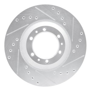 Acura SLX Brake Rotor (1) - Front Right - R1 Concepts - Drilled & Slotted - Silver - `92-`02